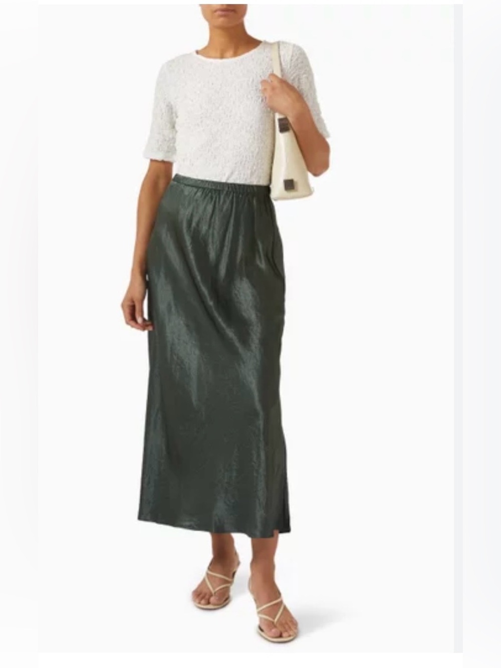 NWT Eileen Fisher Dark Green Satin Maxi Skirt Sz.M